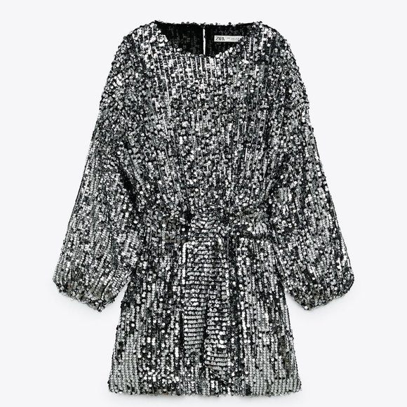 Zara Sequin Mini Dress Silver - Picture 12 of 16